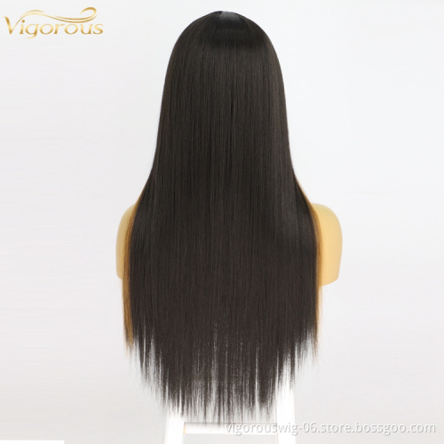 Vigorous Brown Highlights Full Women's Wig Centre Parting Long Straight Layered Heat Resistant synthetic hair lace wigs